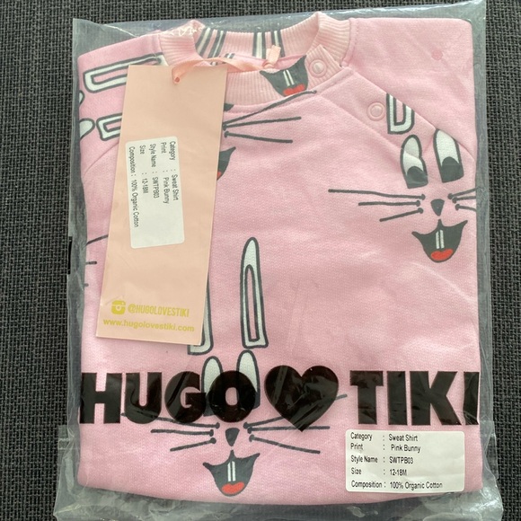 Hugo Loves Tiki Pink Bunny Sweatshirt NWT - Picture 2 of 3